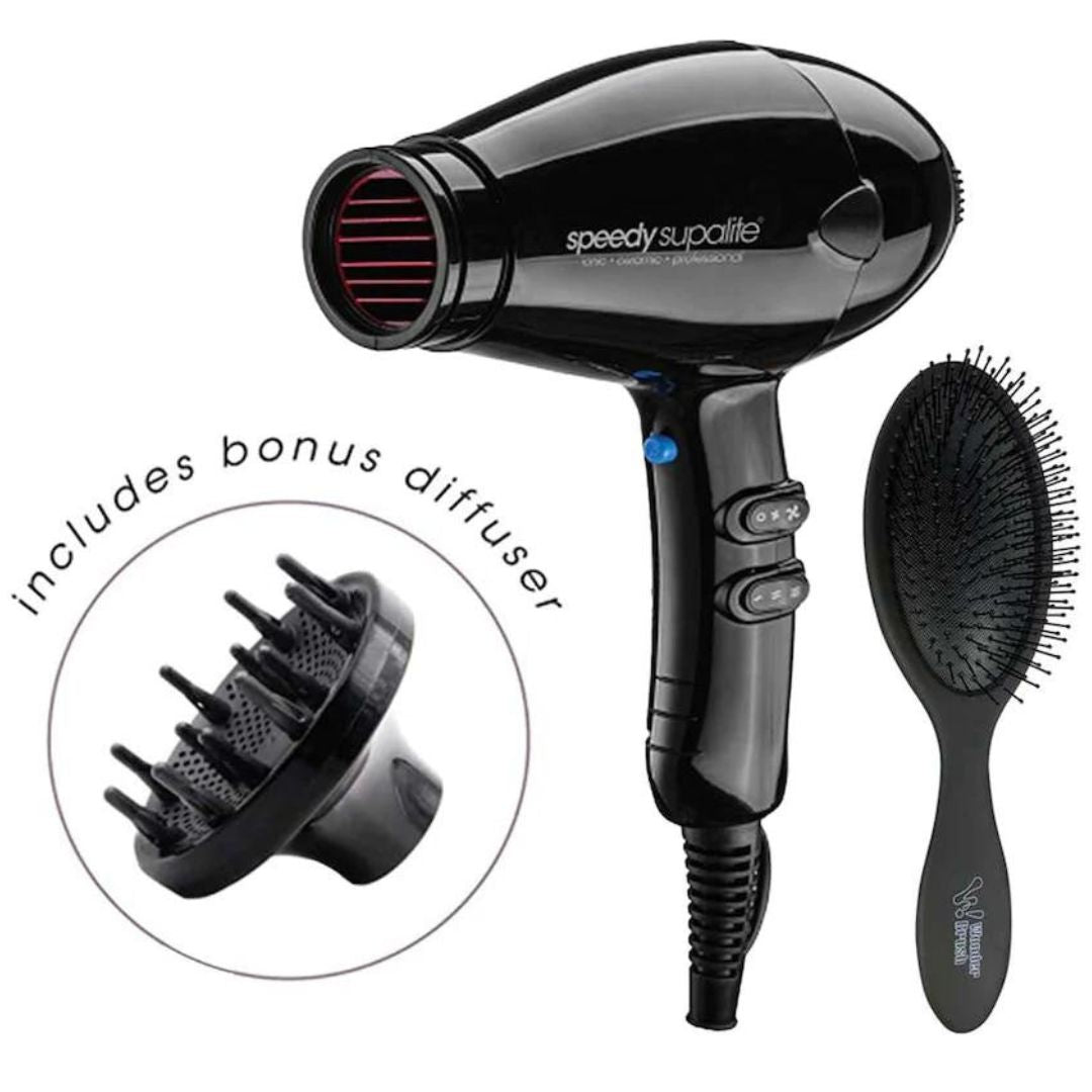 Speedy Supalite Ceramic Hair Dryer & Brush Pack Black