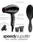 Speedy Supalite Ceramic Hair Dryer & Brush Pack Black