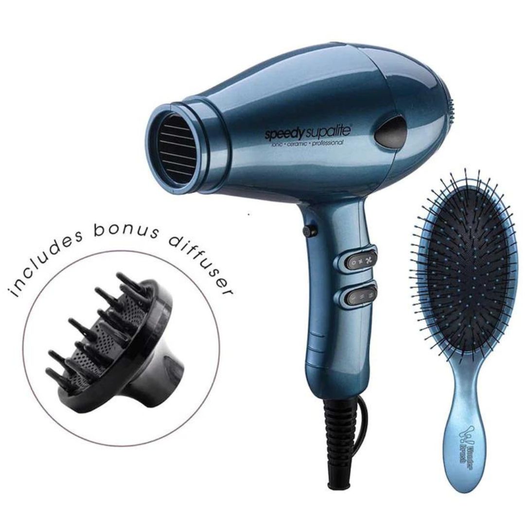 Speedy Supalite Ceramic Hair Dryer & Brush Pack Steel Blue
