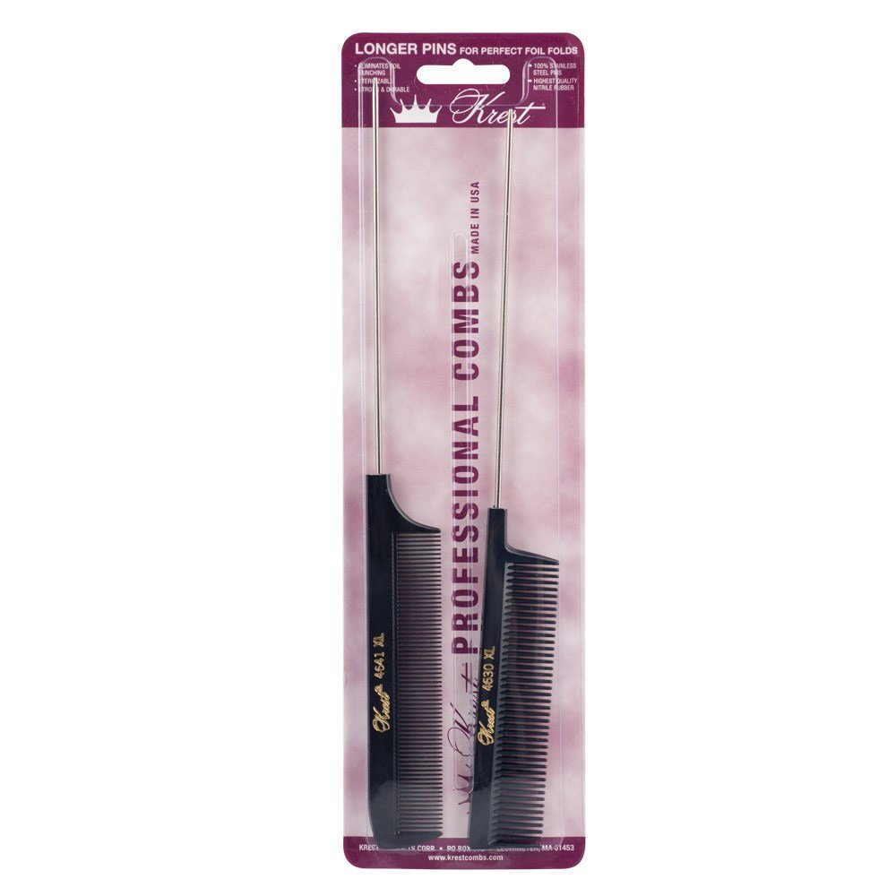 Krest Extra Long Metal Tail Combs Twin Pack