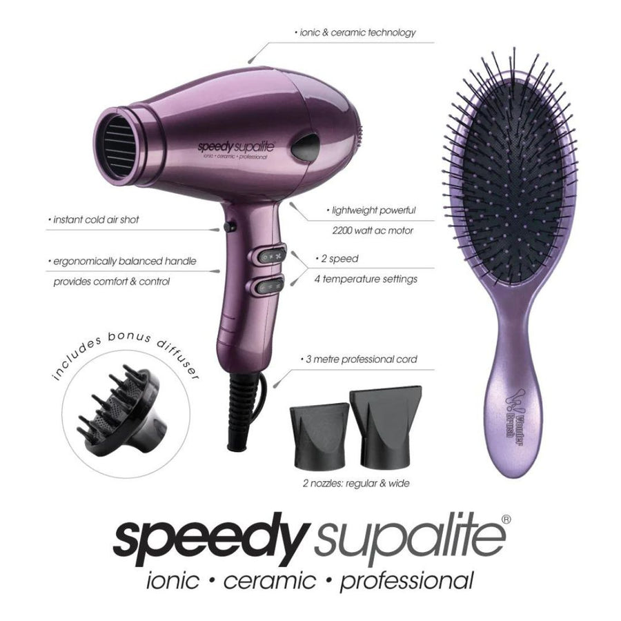 Speedy Supalite Ceramic Hair Dryer & Brush Pack Purple