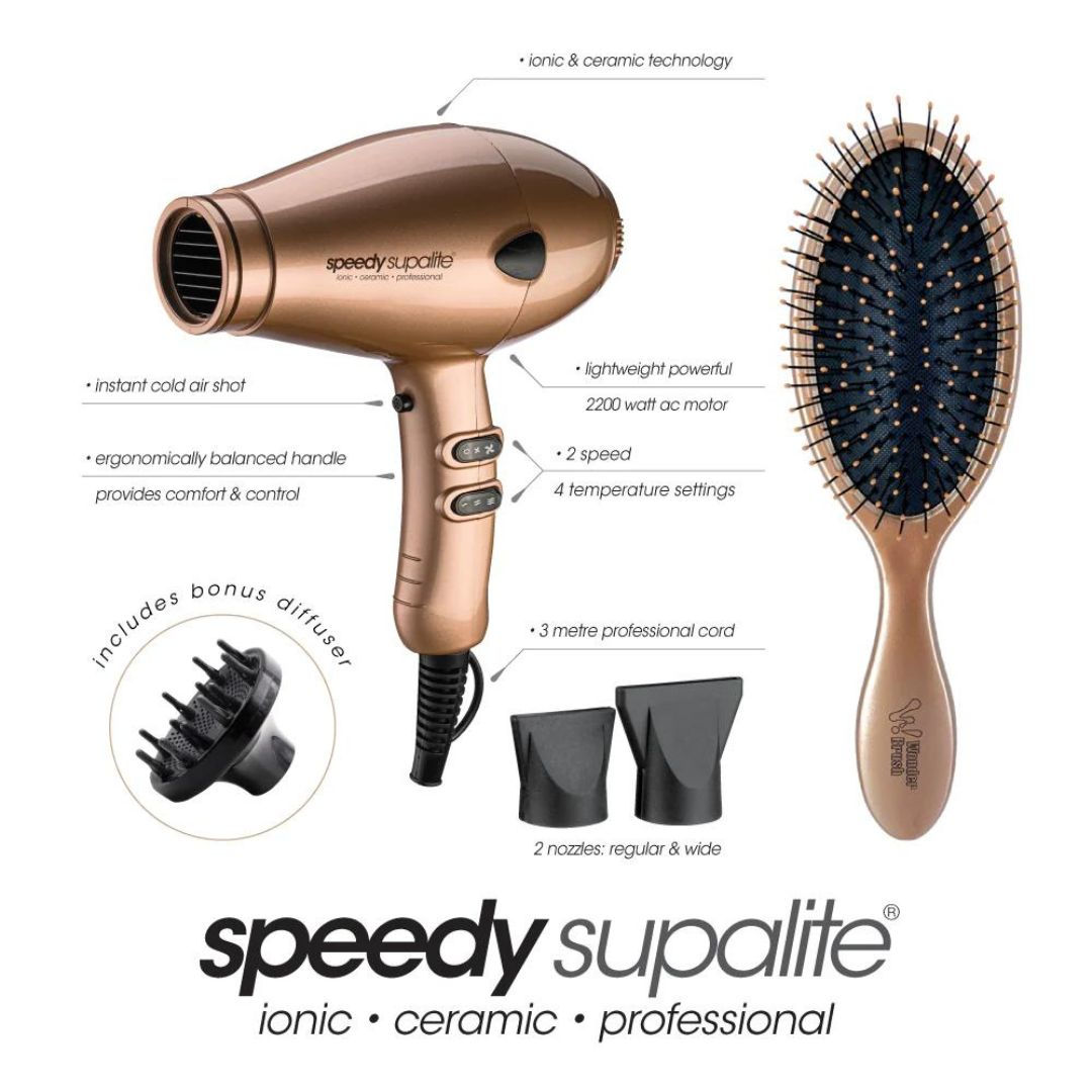 Speedy Supalite Ceramic Hair Dryer & Brush Pack Gold
