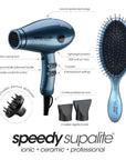 Speedy Supalite Ceramic Hair Dryer & Brush Pack Steel Blue