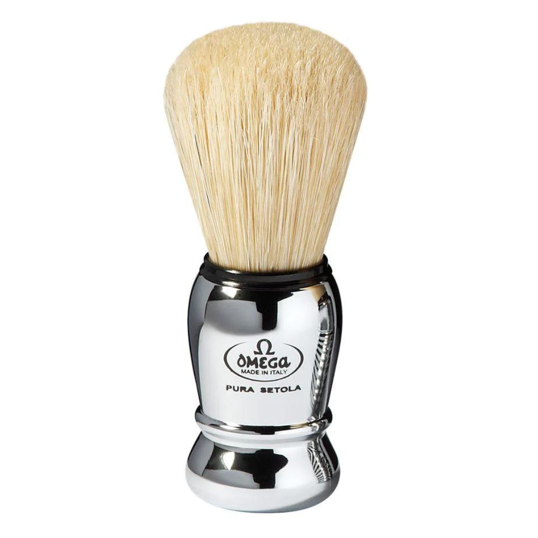 Omega Silver Handle Boar Bristle Shaving Brush