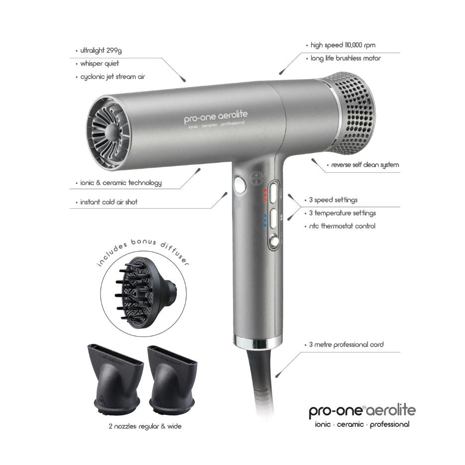 Pro-One Aerolite Hair Dryer Titanium