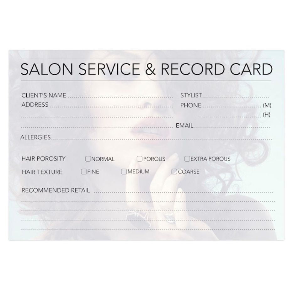 Salon Service and Record Card 100 Pieces