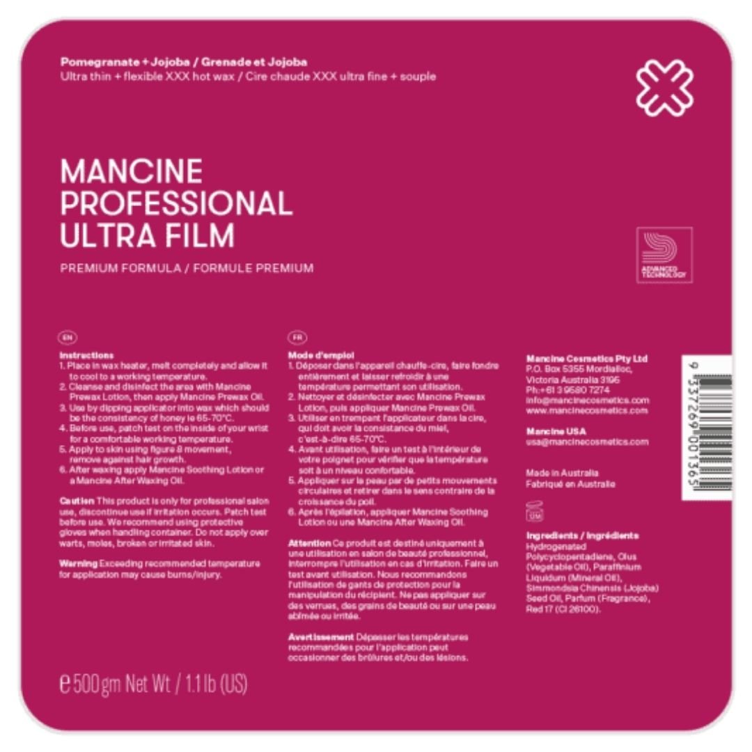 Mancine Ultra Film Pomegranate + Jojoba Hot Wax 500g